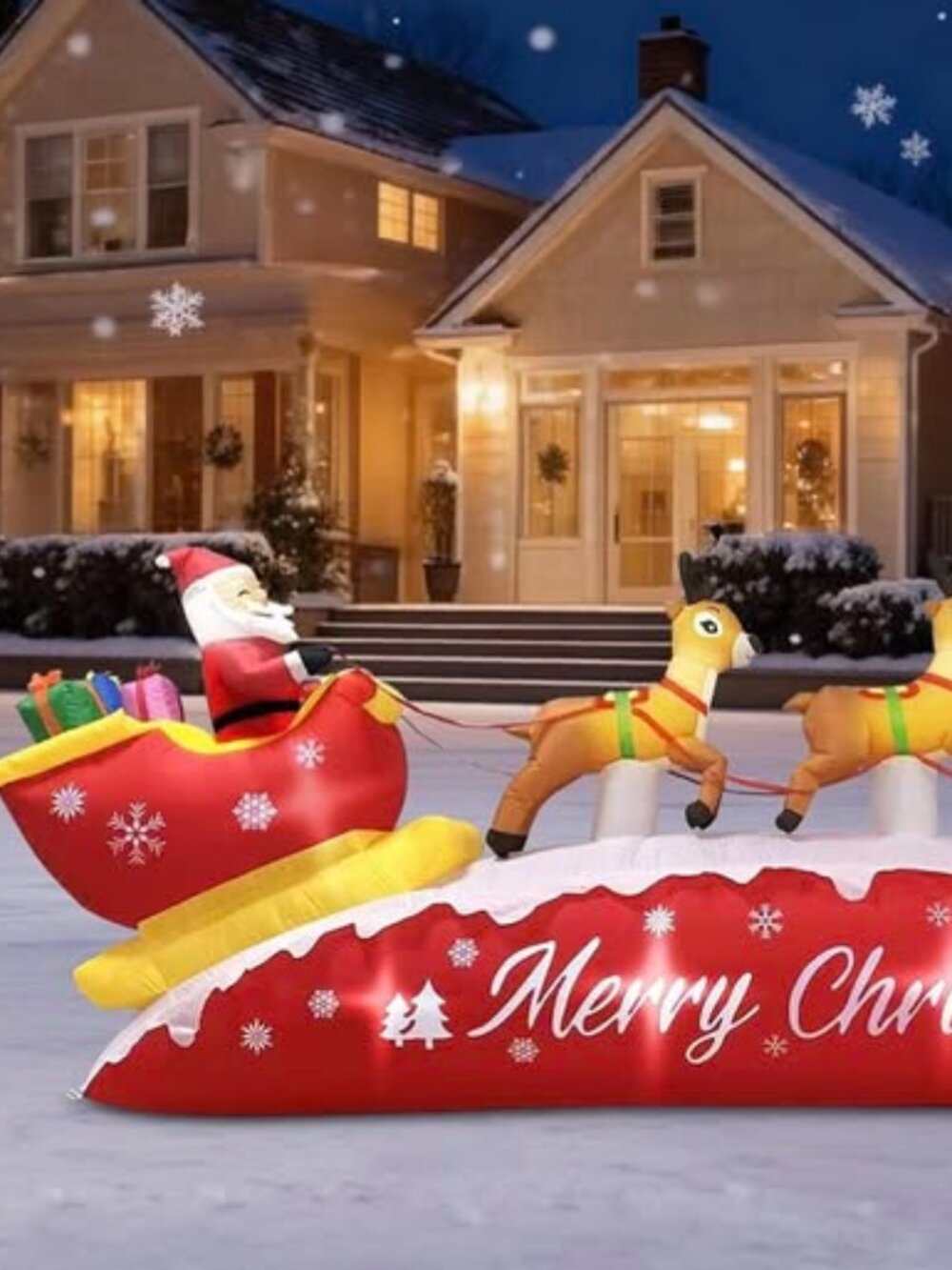 NIB 12FT Christmas Inflatable Santa Sleigh & Reindeer with LEDs